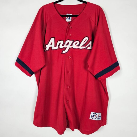 Majestic MLB Anaheim Angels Mens 2XL Short Sleeve Red Baseball Jersey - Picture 1 of 6